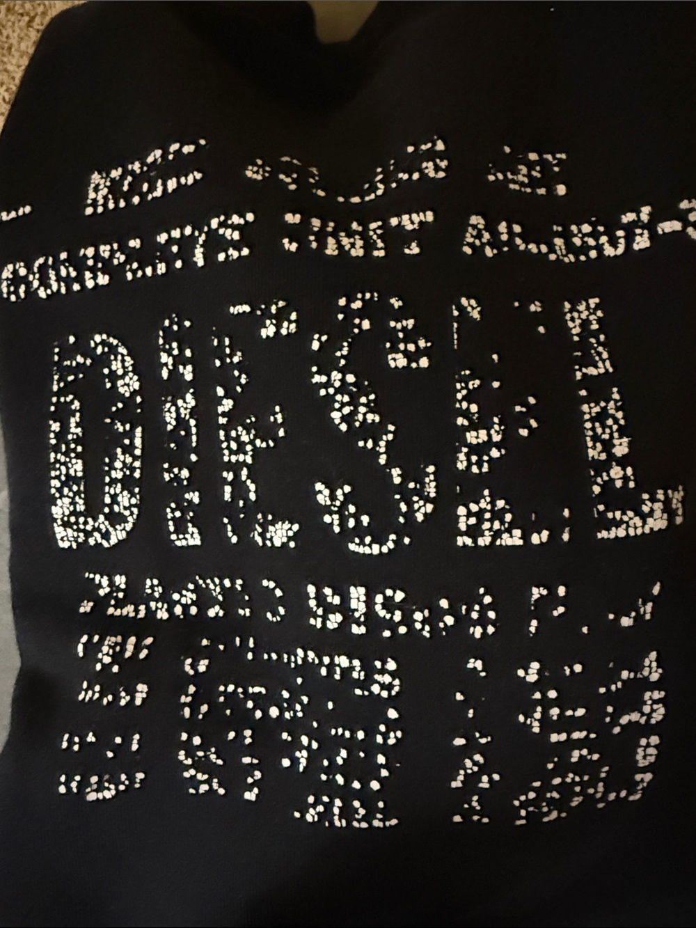 Black DIESEL Graphic Dri-Fit Style Men’s Sweater with Silver Print